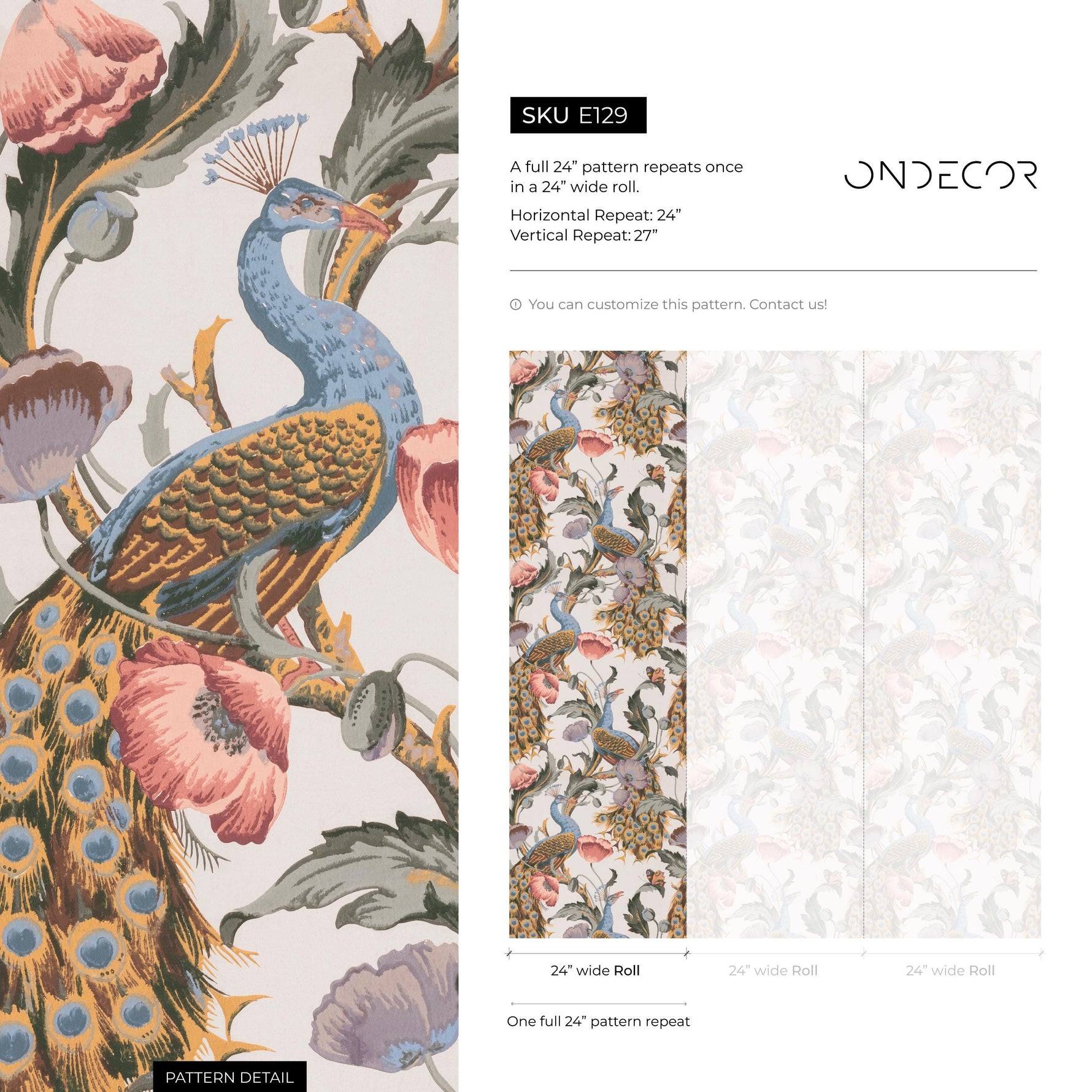 Floral Wallpaper Peacock Wallpaper Peel and Stick and Traditional Wallpaper - E129