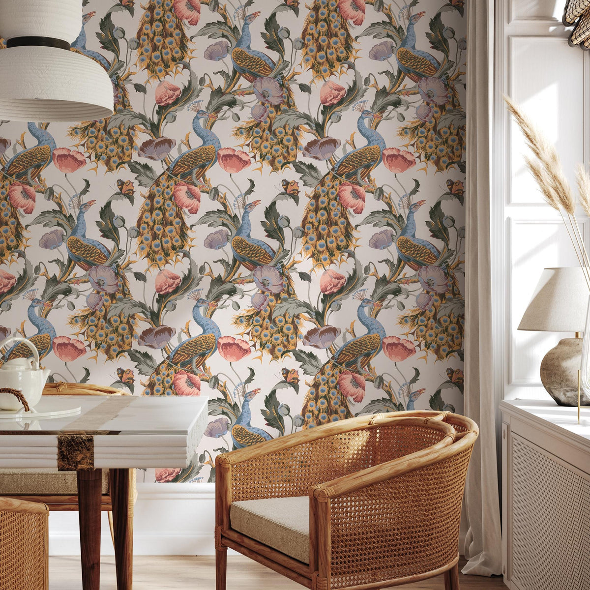 Floral Wallpaper Peacock Wallpaper Peel and Stick and Traditional Wallpaper - E129