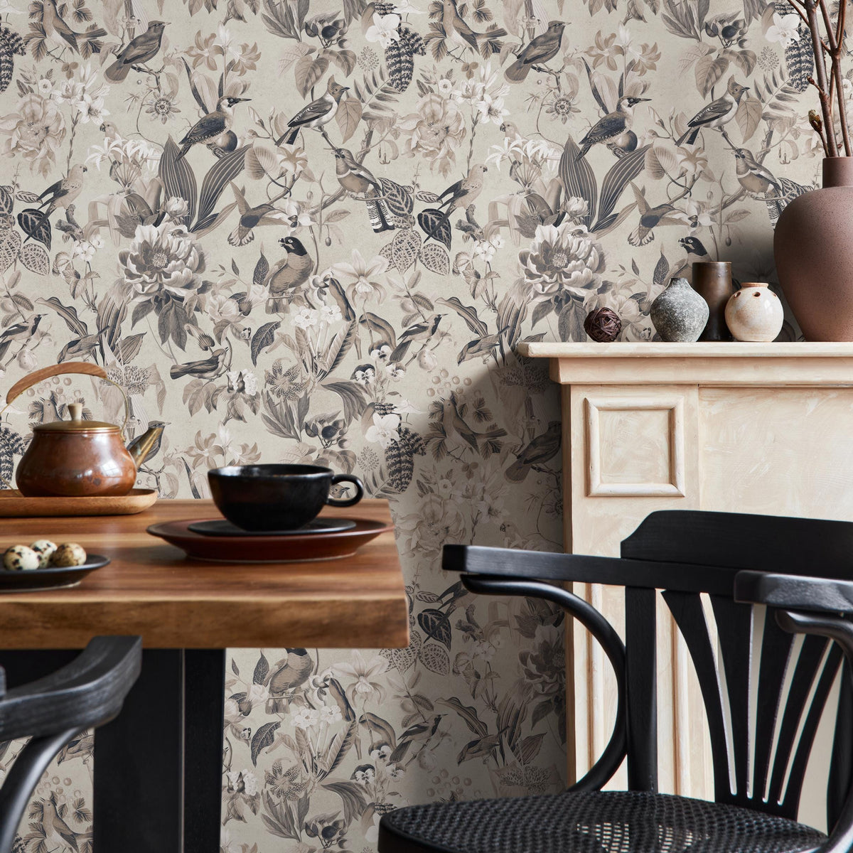 Bird Wallpaper / Traditional Wallpaper / Removable Peel and Stick Wallpaper, Self-Adhesive, Renter Friendly, Feminine Wallpaper - E118 B
