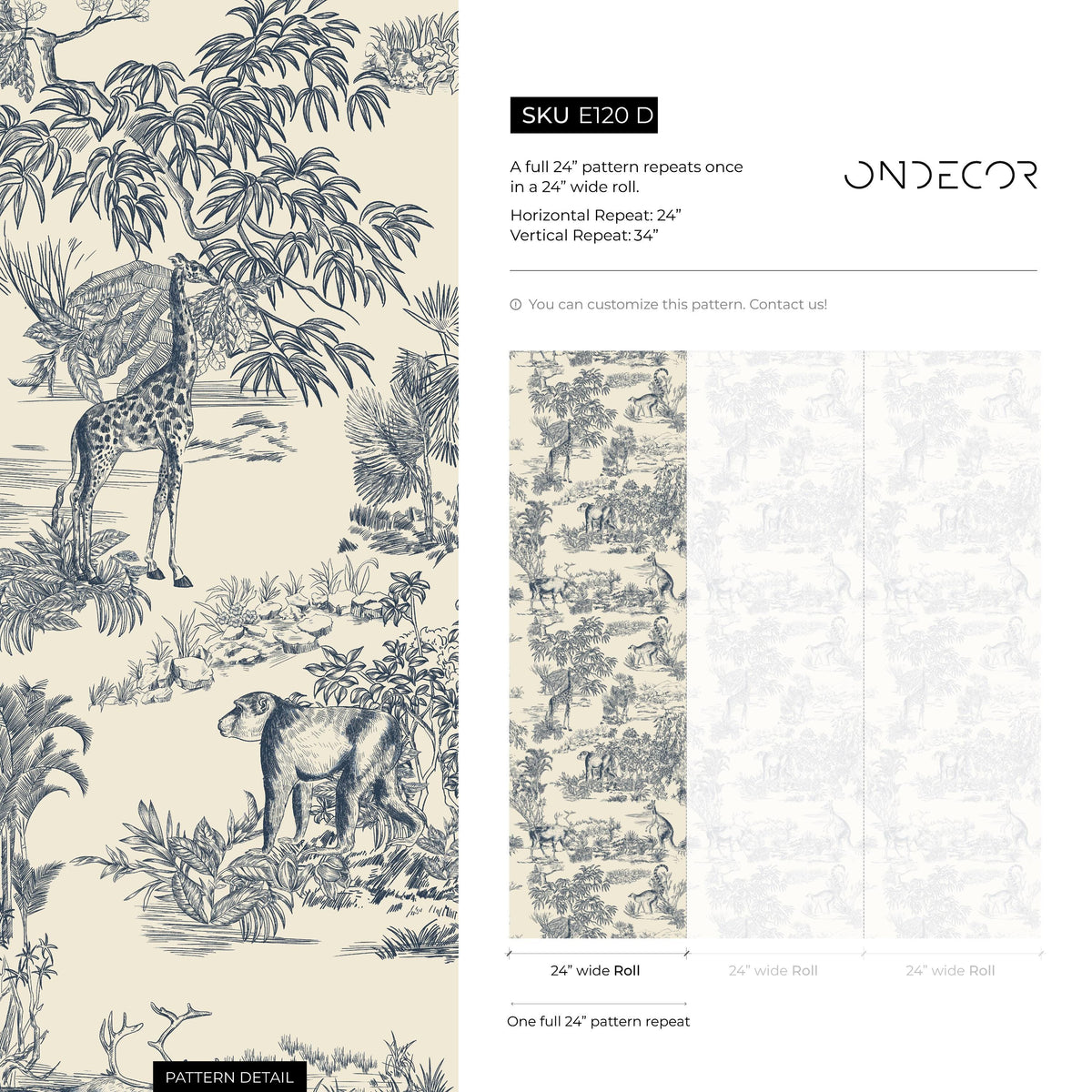 Retro Vintage French Toile de Jouy Wallpaper, Print Wall Decor - E120 D