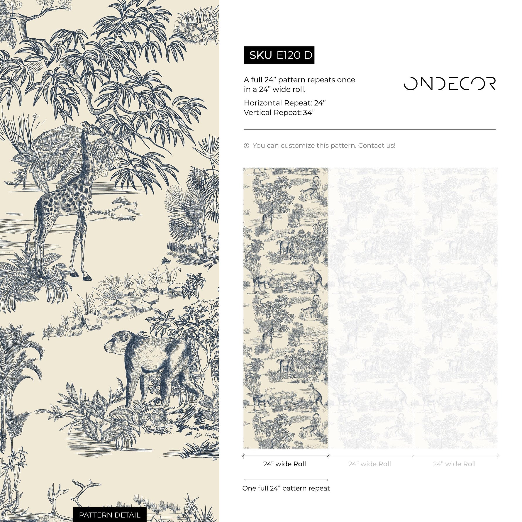 Retro Vintage French Toile de Jouy Wallpaper, Print Wall Decor - E120 D