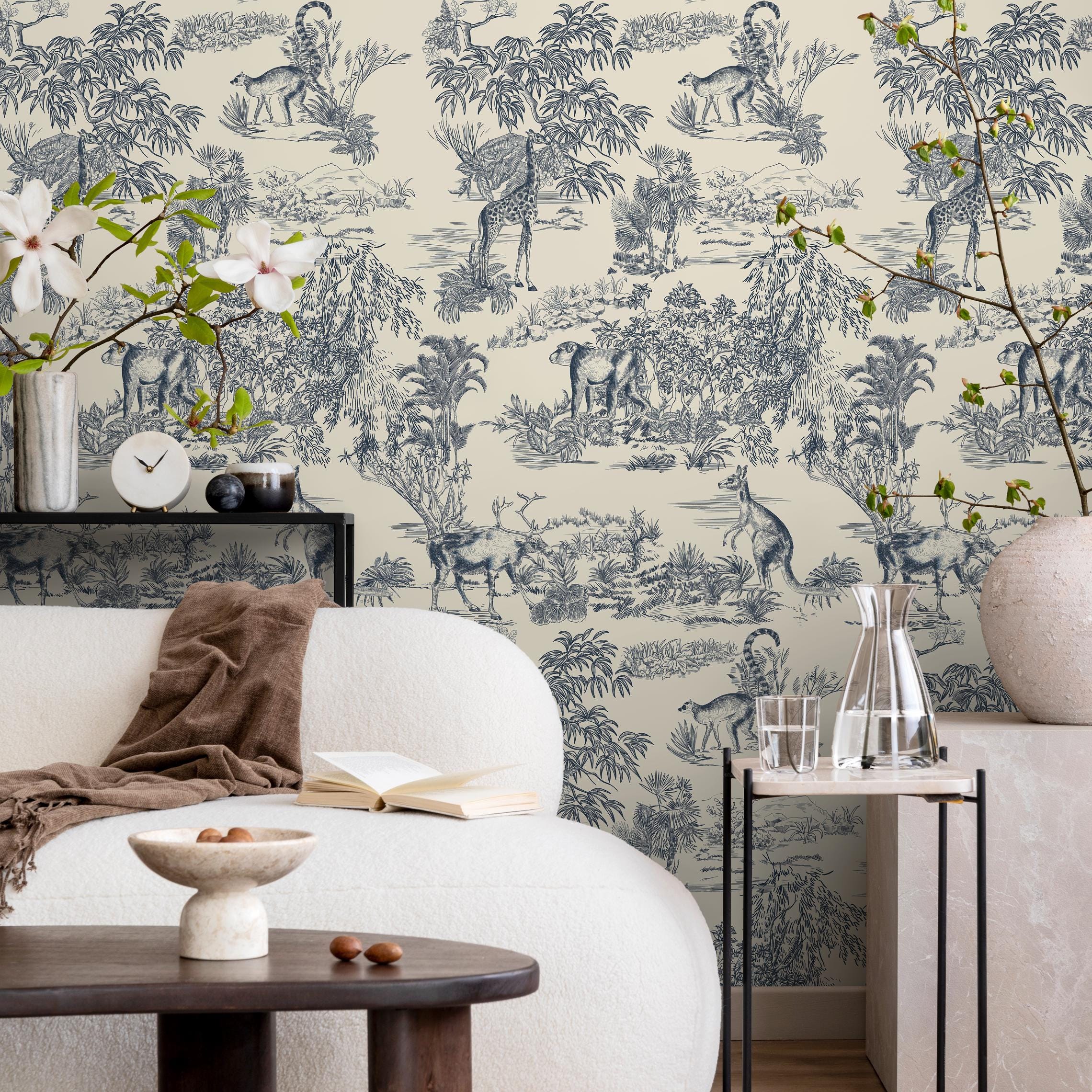 Vintage French Toile de Jouy Wallpaper, Print Wall Decor - E632