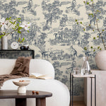 Retro Vintage French Toile de Jouy Wallpaper, Print Wall Decor - E120 D