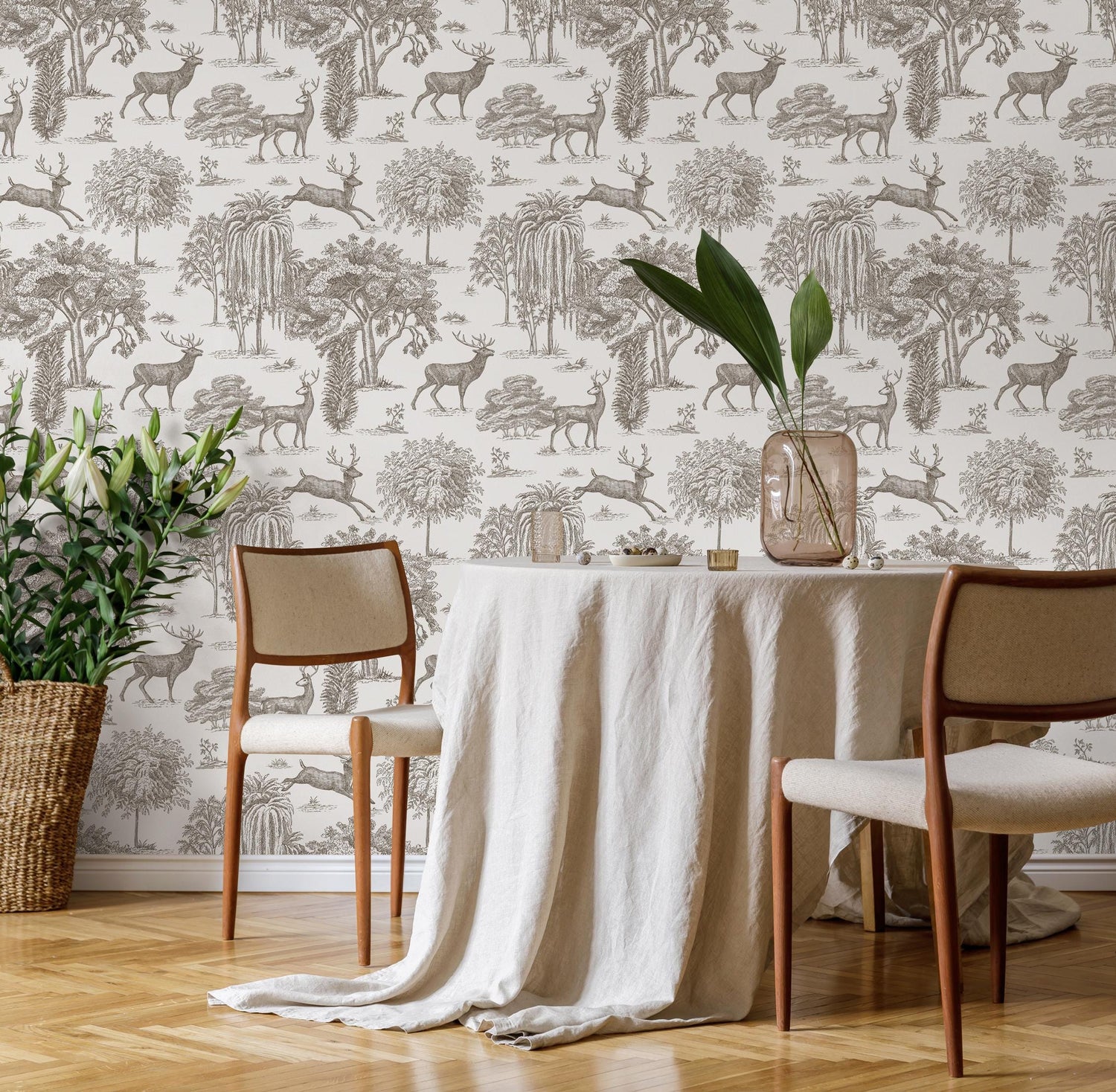 Retro Vintage French Toile de Jouy Wallpaper, Print Wall Decor - E123 A