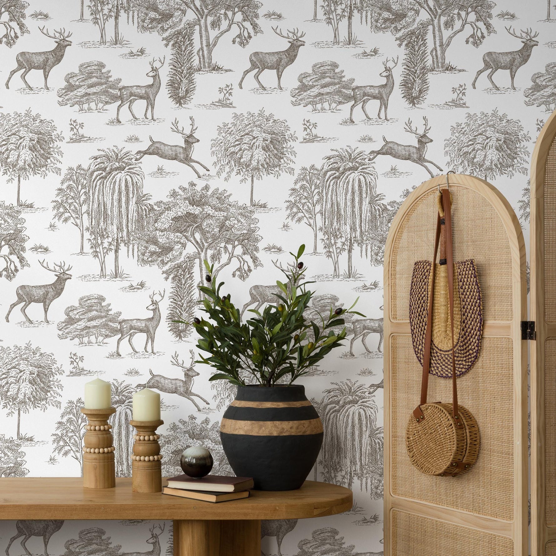 Retro Vintage French Toile de Jouy Wallpaper, Print Wall Decor - E123 A