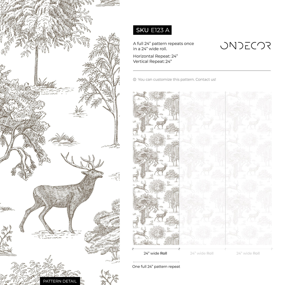 Retro Vintage French Toile de Jouy Wallpaper, Print Wall Decor - E123 A