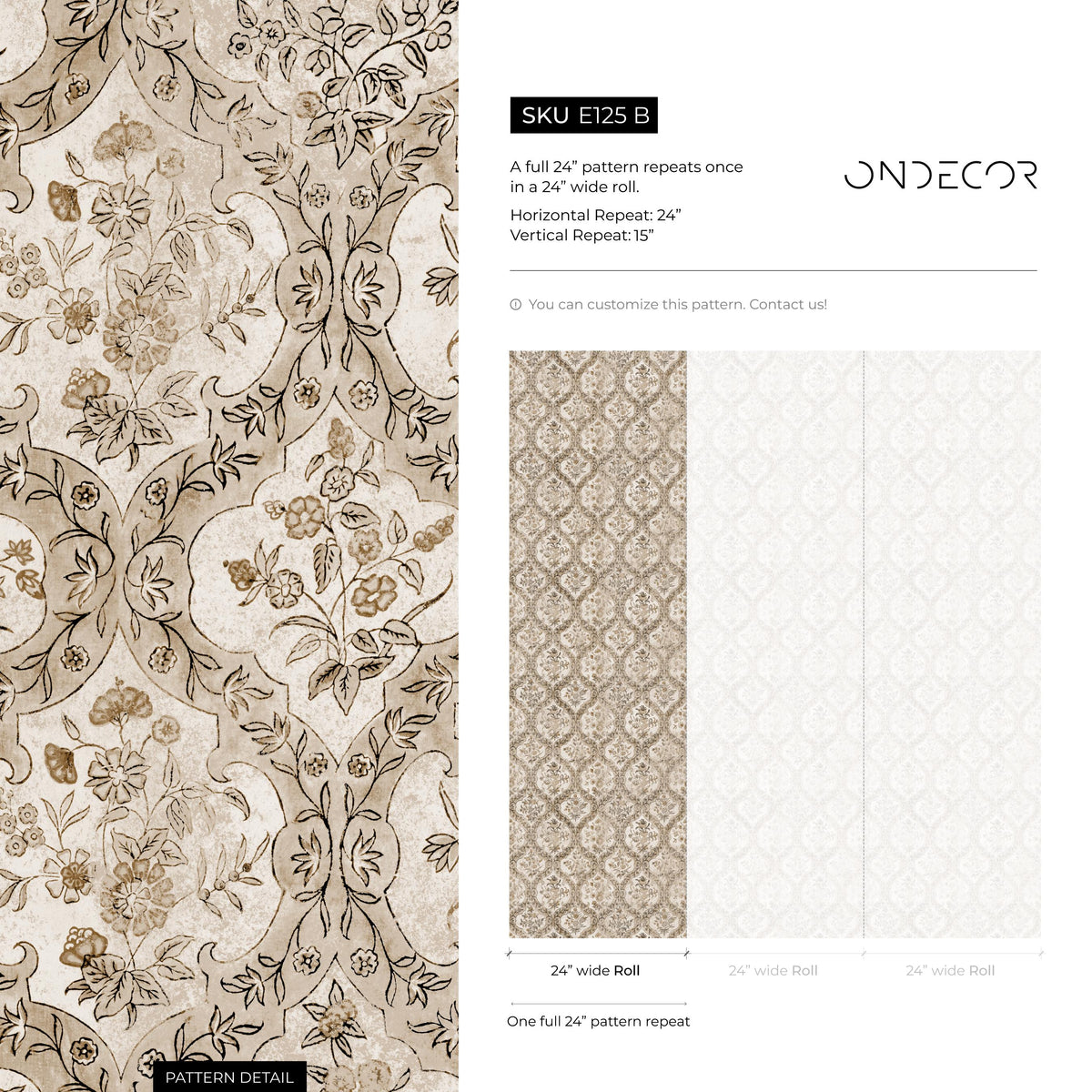 Vintage damask wallpaper, Victorian home decor for aesthetic room decor - E125 B