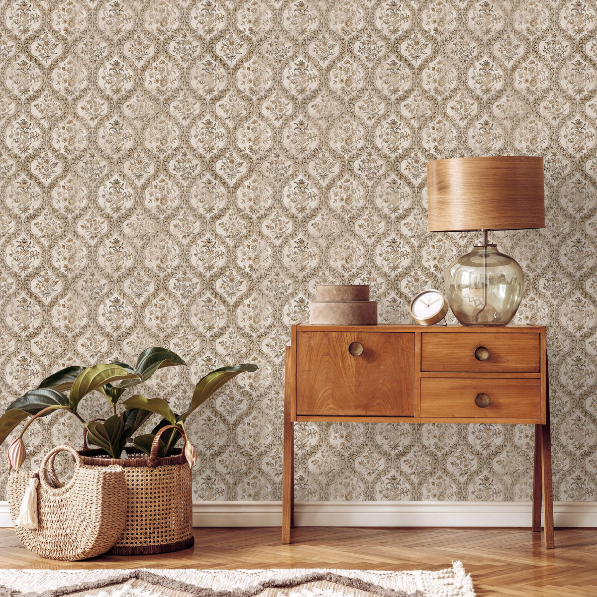 Vintage damask wallpaper, Victorian home decor for aesthetic room decor - E125 B