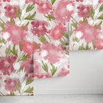Modern Romantic Floral Wallpaper - Watercolor Pink & Green