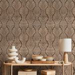 Art Deco Wallpaper with a Scalloped Feather Motif in Brown and Beige - E131 A