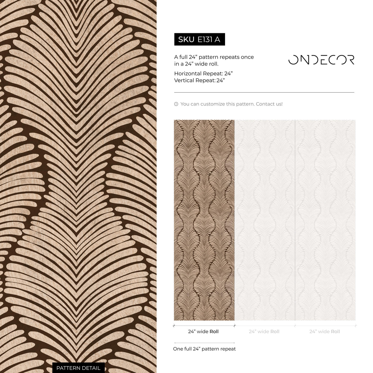 Art Deco Wallpaper with a Scalloped Feather Motif in Brown and Beige - E131 A