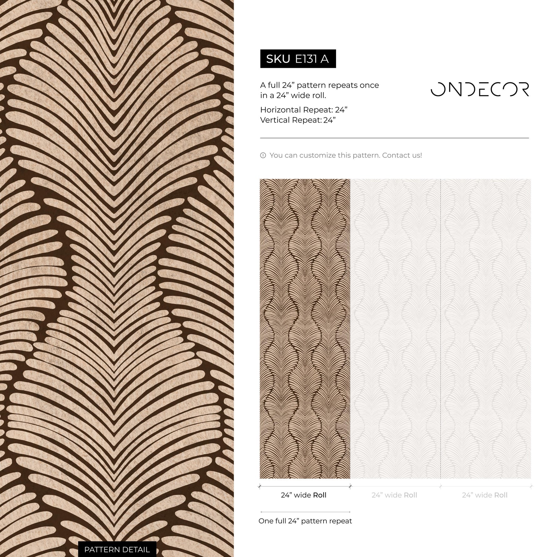 Art Deco Wallpaper with a Scalloped Feather Motif in Brown and Beige - E131 A