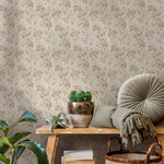 Damask Wallpaper with a Vintage Botanical Motif in Beige and Taupe - E133 C