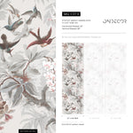 Botanical Wallpaper with Hummingbirds and Tropical Blooms in Gray and Pink - E137 B