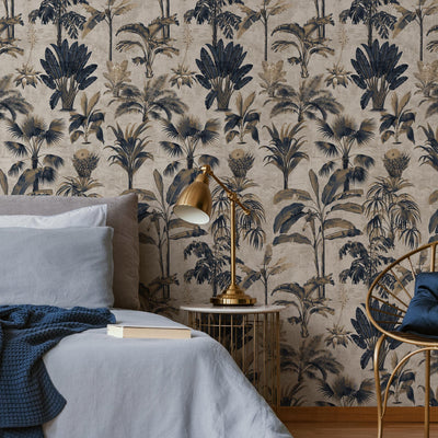 Navy Blue Tropical Wallpaper