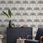 Art Deco Wallpaper with Stylized Palm Trees in Blue and Beige - E141 C