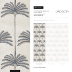 Art Deco Wallpaper with Stylized Palm Trees in Blue and Beige - E141 C