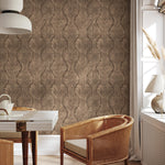 Art Deco Wallpaper with Wavy Palm Leaves in Brown and Beige - E132 A