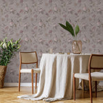 Vintage Wallpaper with Birds and Roses in Taupe and Pink - E136