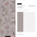 Vintage Wallpaper with Birds and Roses in Taupe and Pink - E136