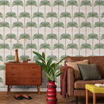 Botanical Wallpaper with a Palm Tree Stripe Pattern in Green and Brown - E142 B