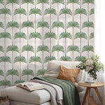 Botanical Wallpaper with a Palm Tree Stripe Pattern in Green and Brown - E142 B
