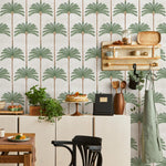 Botanical Wallpaper with a Palm Tree Stripe Pattern in Green and Brown - E142 B