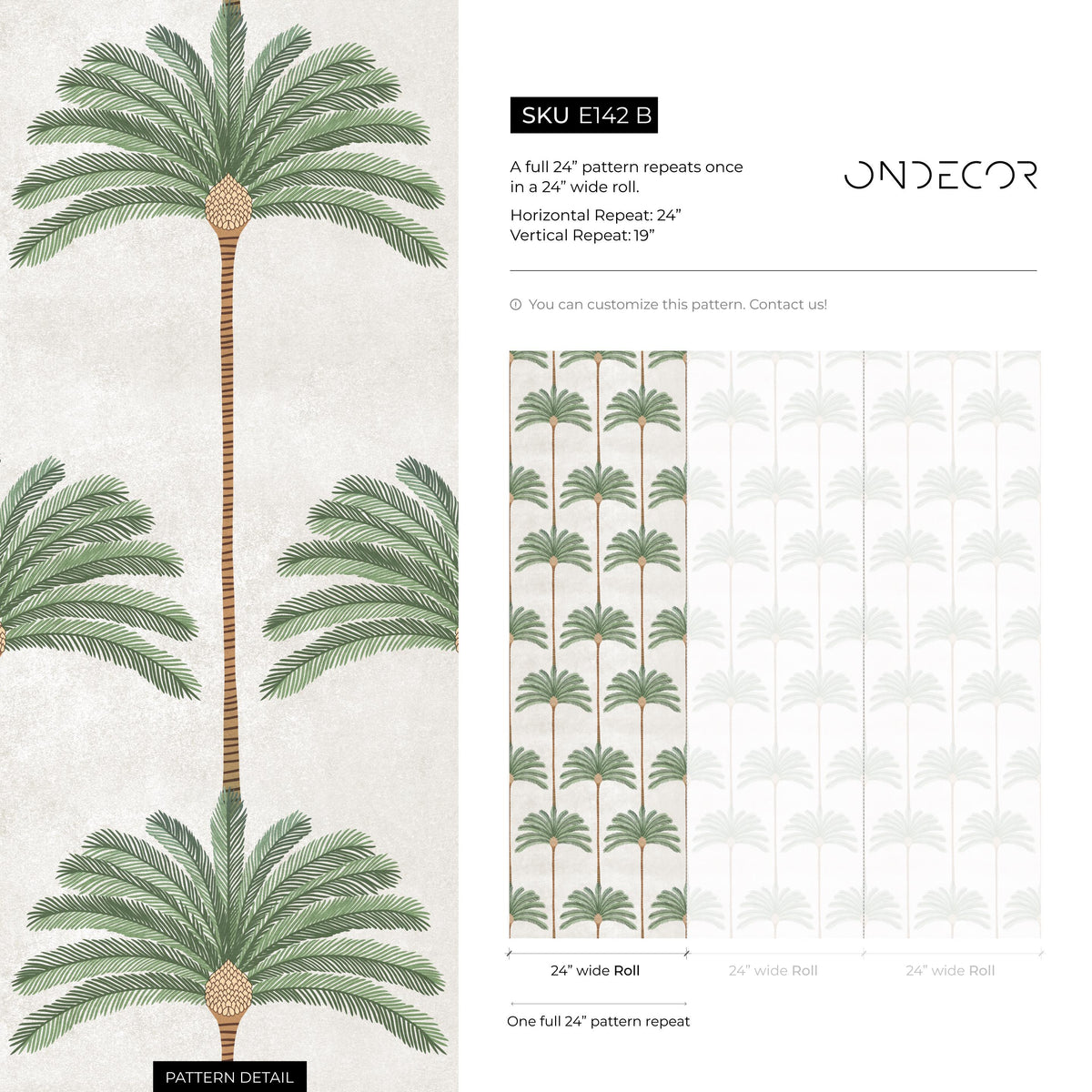 Botanical Wallpaper with a Palm Tree Stripe Pattern in Green and Brown - E142 B