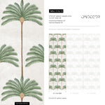 Botanical Wallpaper with a Palm Tree Stripe Pattern in Green and Brown - E142 B