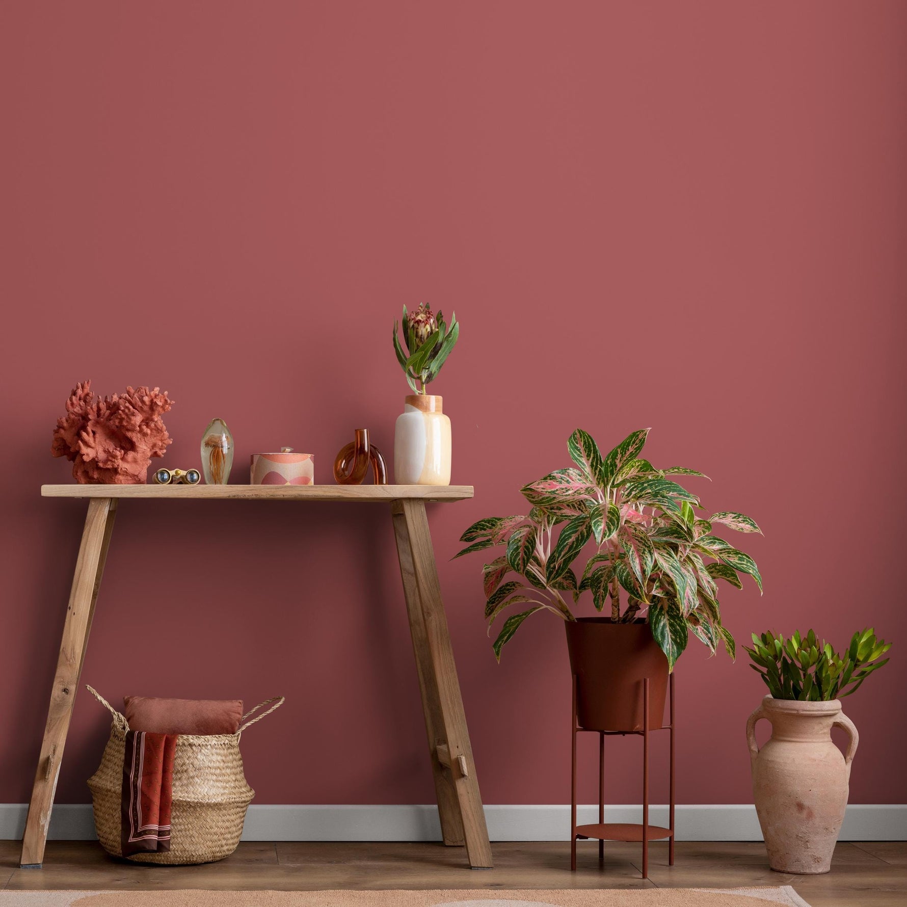 Terracotta Rose Wallpaper / Solid Color - Removable Wallpaper for a Modern Boho Accent Wall in a Rustic Blush and Earthy Clay Hue - E150