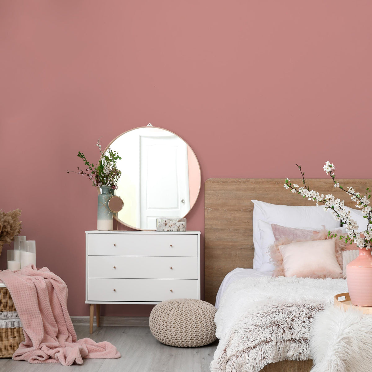 Parrot Pink Wallpaper / Solid Color / A Modern Wall Mural in a Dusty Rose Pink Tone - E156