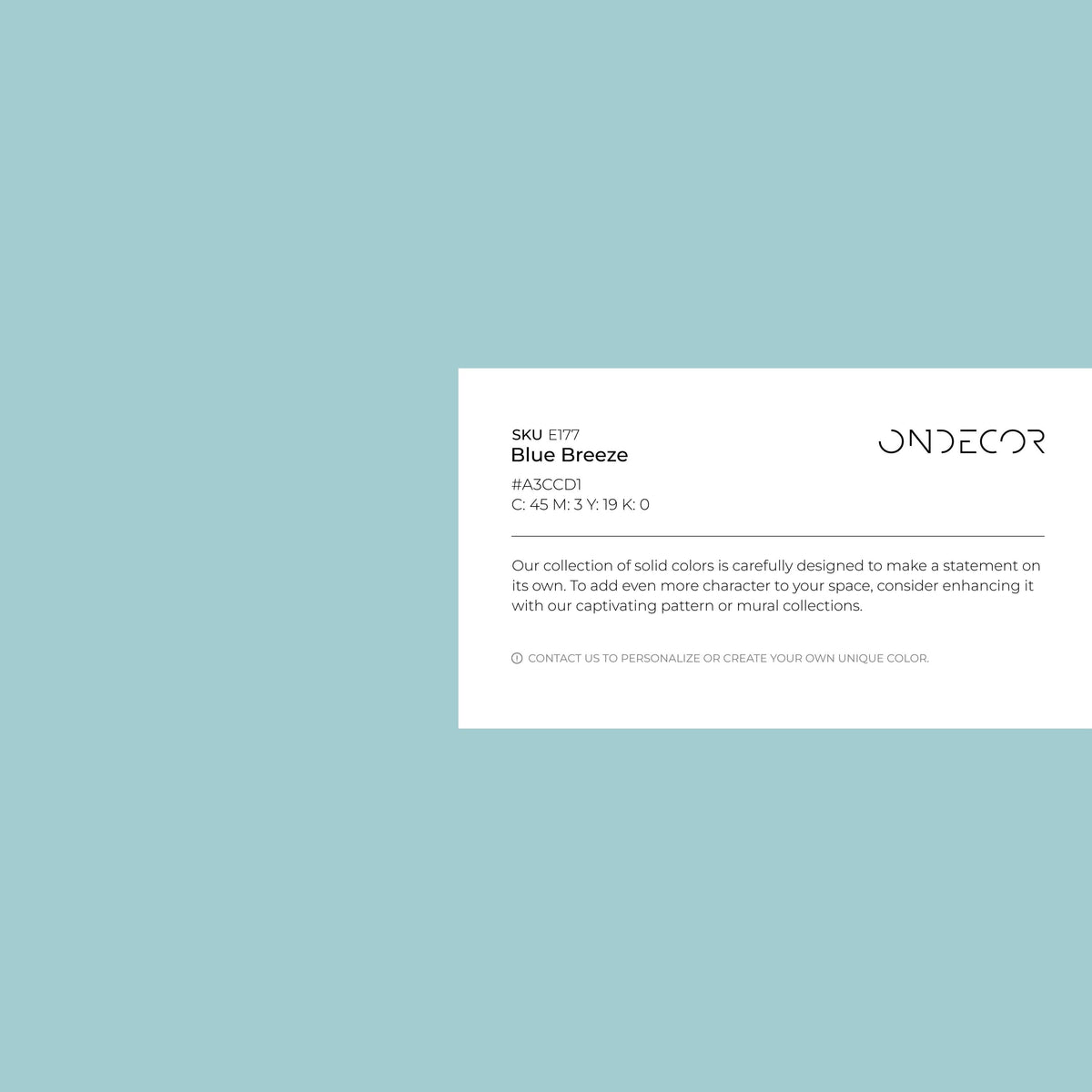 Blue Breeze Wallpaper / Solid Color / Mid-Century Modern Accent in Light Teal Blue - E177