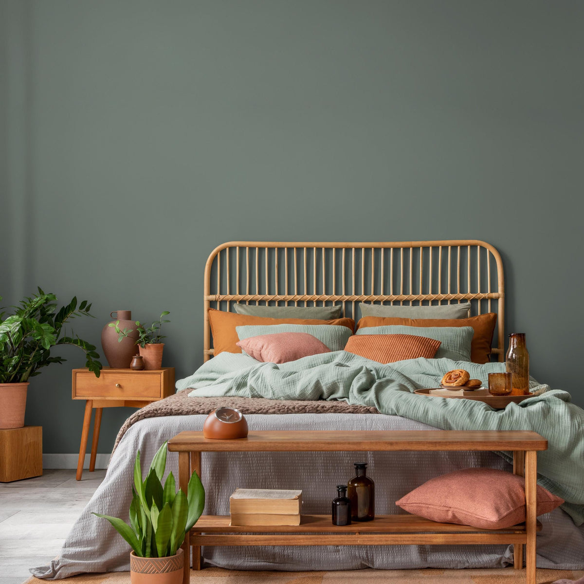 Sage Stone Wallpaper / Solid Color - Modern Minimalist Accent Wall in Muted Sage Green - E190