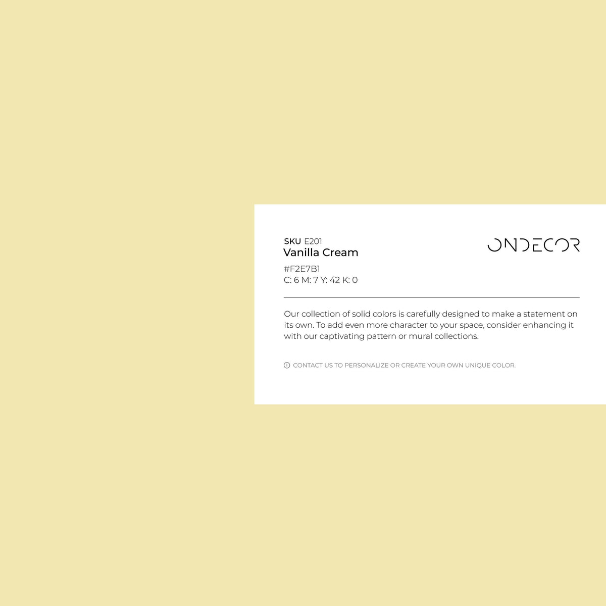 Vanilla Cream Wallpaper / Solid Color / Minimalist Modern Peel and Stick in Soft Pastel Yellow - E201