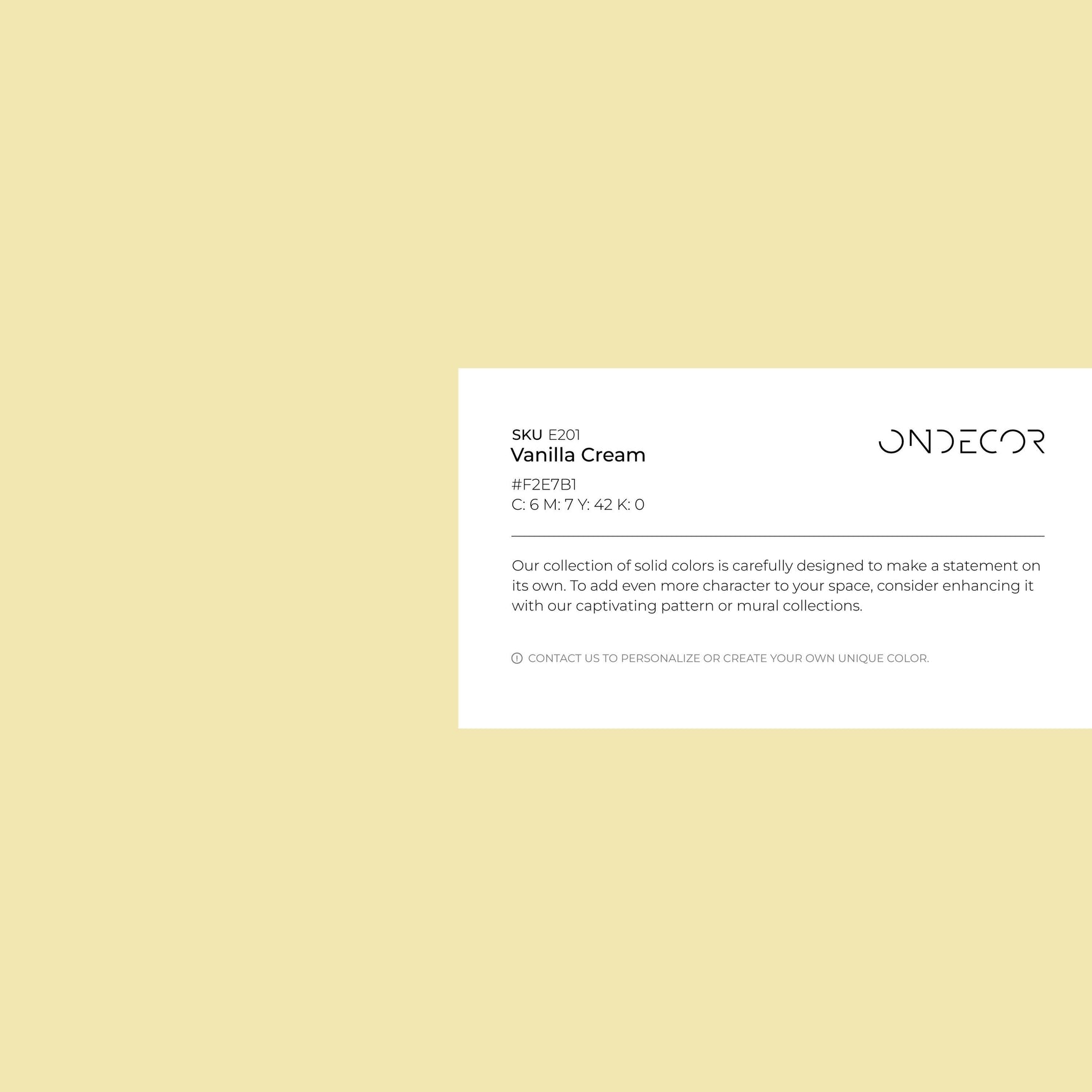 Vanilla Cream Wallpaper / Solid Color / Minimalist Modern Peel and Stick in Soft Pastel Yellow - E201