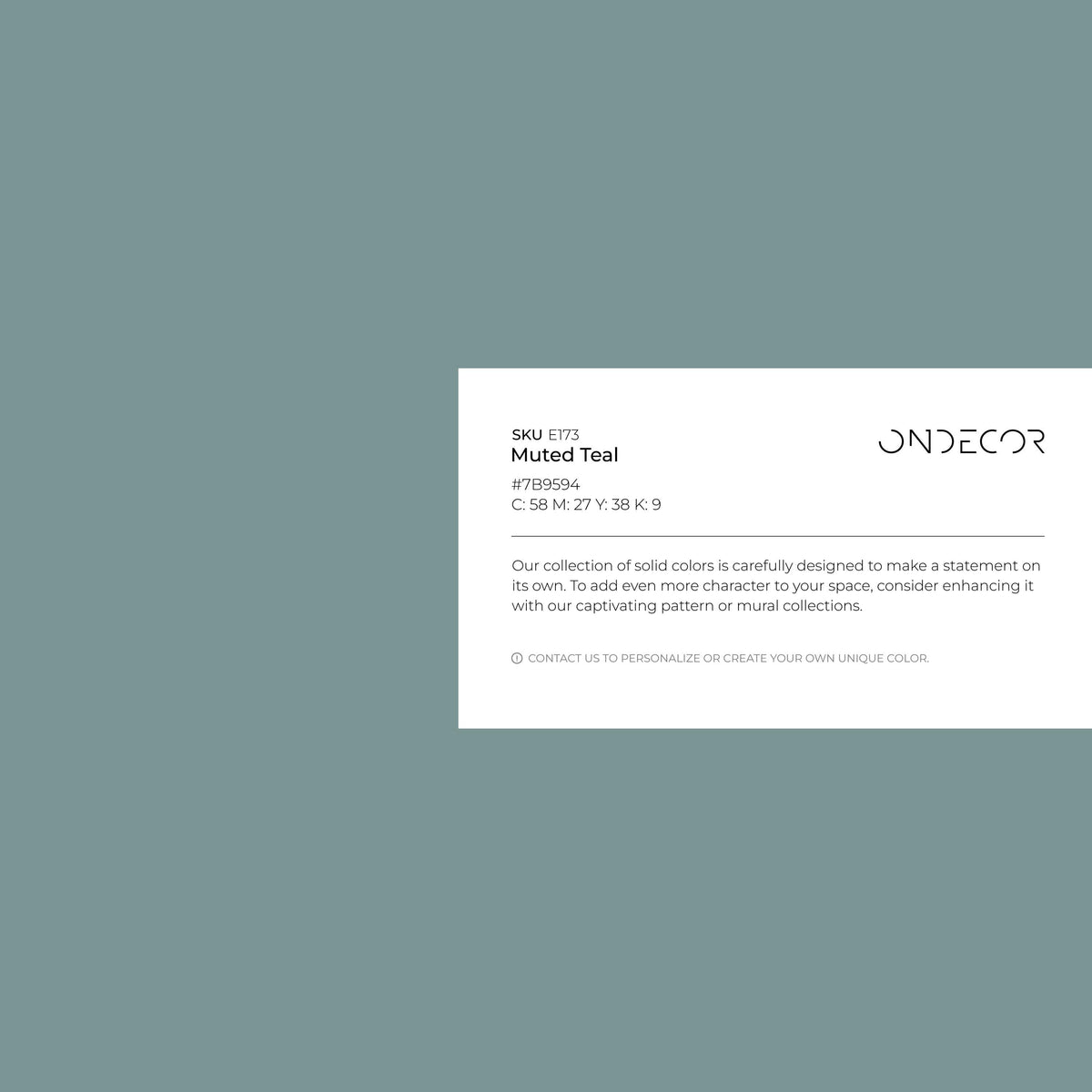 Muted Teal Wallpaper / Solid Color / Available in a Dusty Teal Green - E173