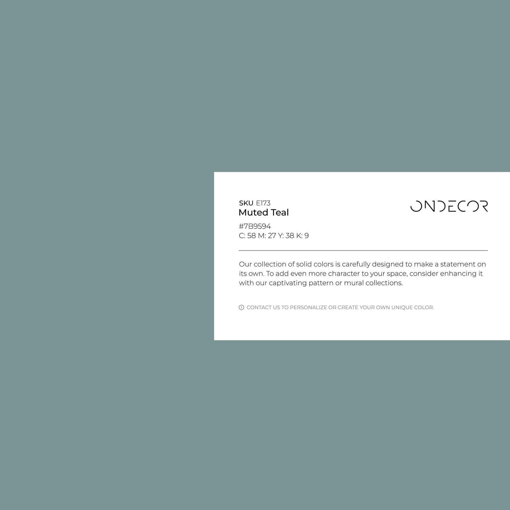 Muted Teal Wallpaper / Solid Color / Available in a Dusty Teal Green - E173