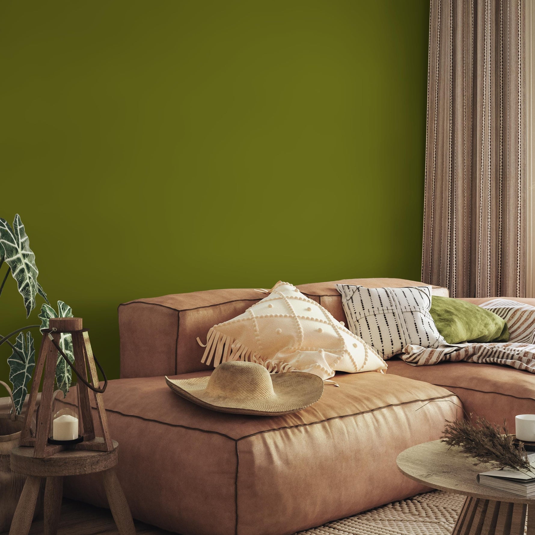 Golden Olive Wallpaper / Solid Color featuring a Modern Minimalist Style in a Warm Olive Green - E188