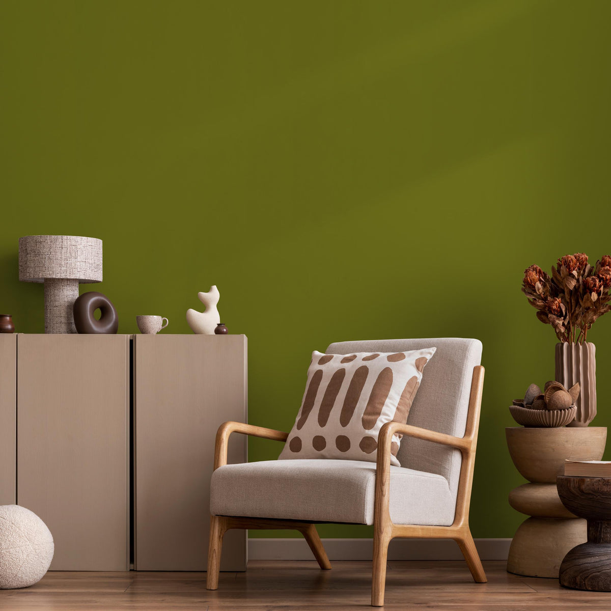 Golden Olive Wallpaper / Solid Color featuring a Modern Minimalist Style in a Warm Olive Green - E188