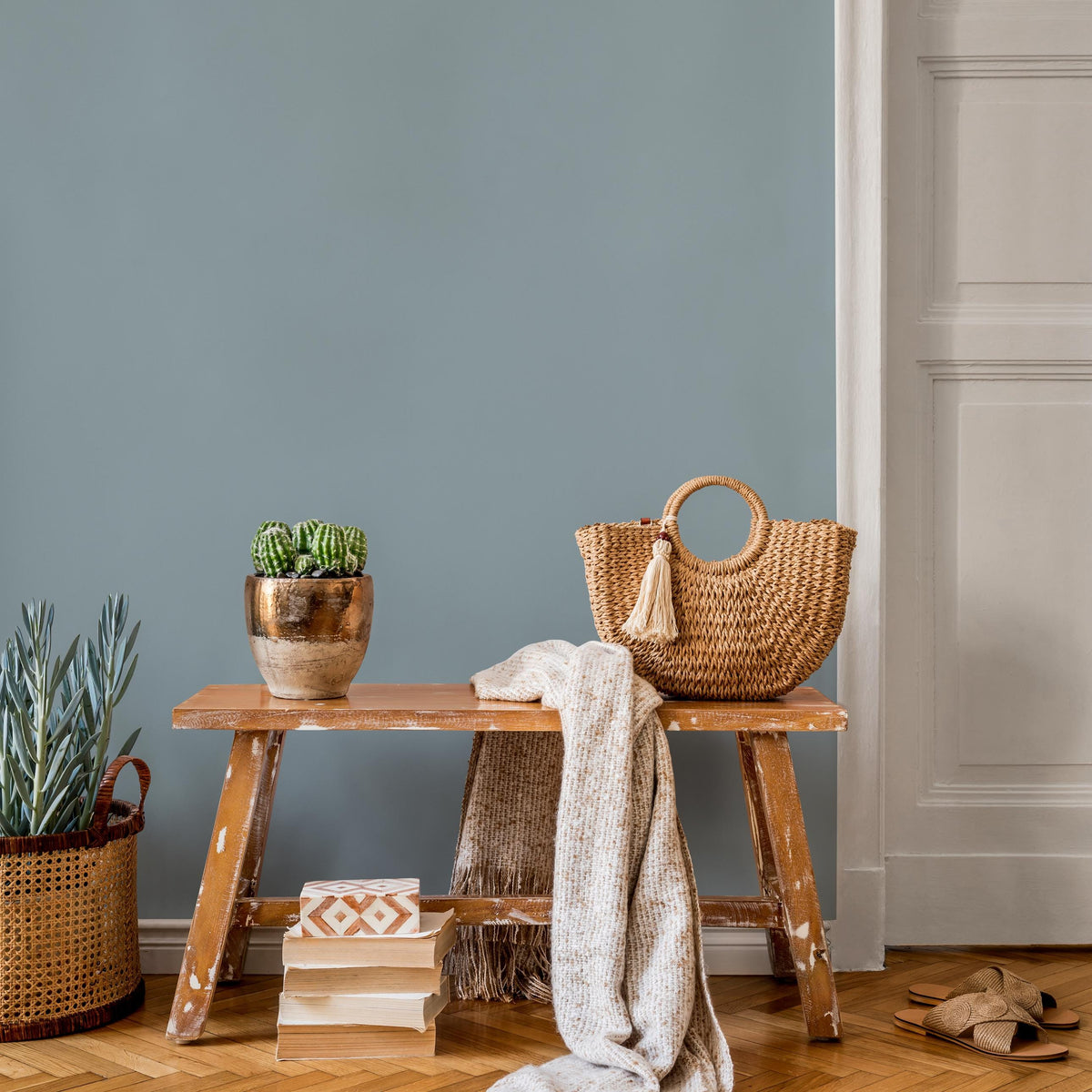 Slate Blue Wallpaper / Solid Color - Modern Peel and Stick Removable Wallpaper in a Dusty Blue Grey Hue - E168