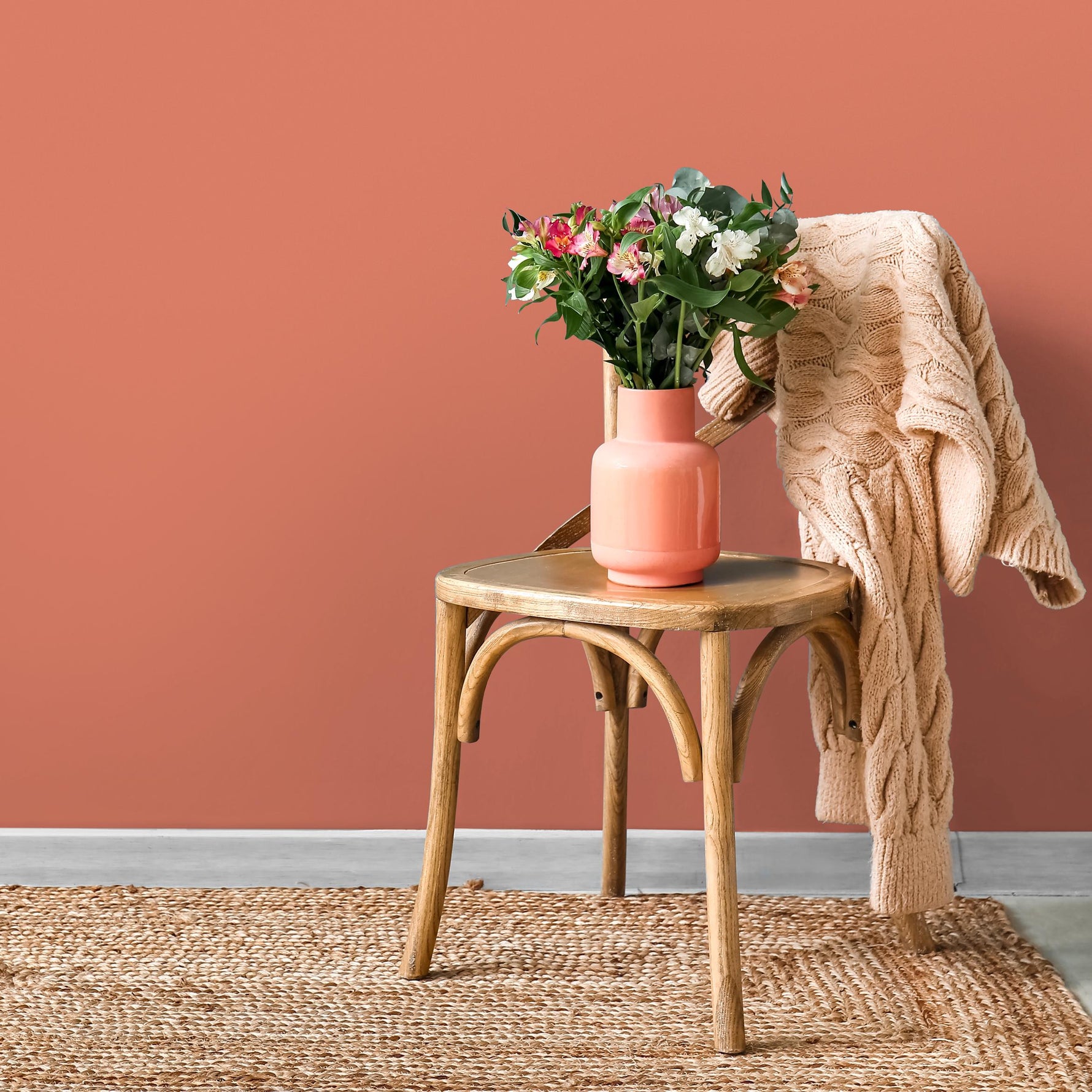 Coral Spice Wallpaper / Solid Color in a Warm Terracotta Orange Hue - E159