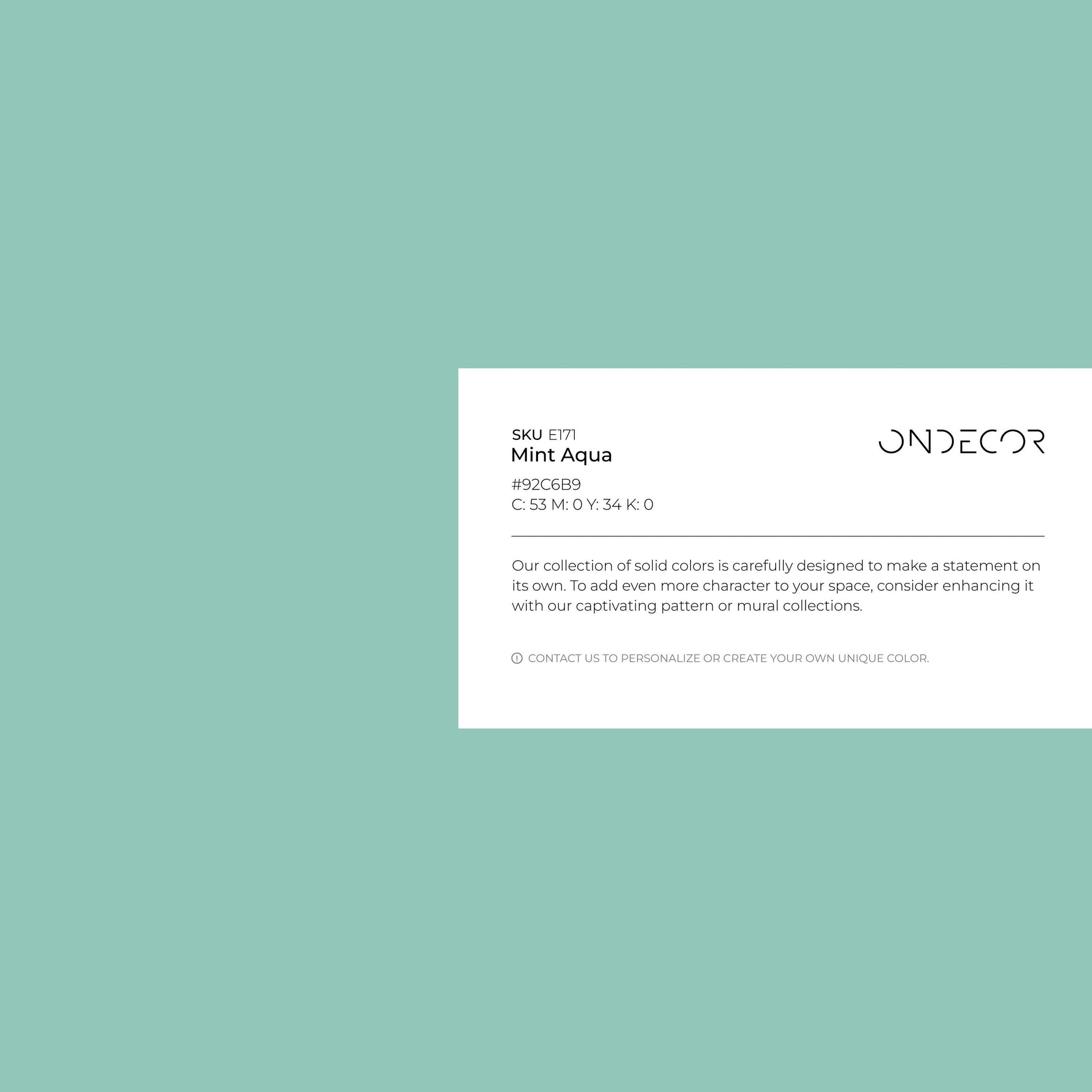 Mint Aqua Wallpaper / Solid Color Removable Wall Mural for a Modern Minimalist Style in Light Teal Green - E171