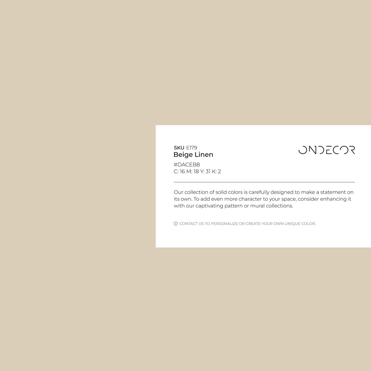 Beige Linen Wallpaper / Solid Color with a Minimalist Texture in a Natural Cream Tone - E179