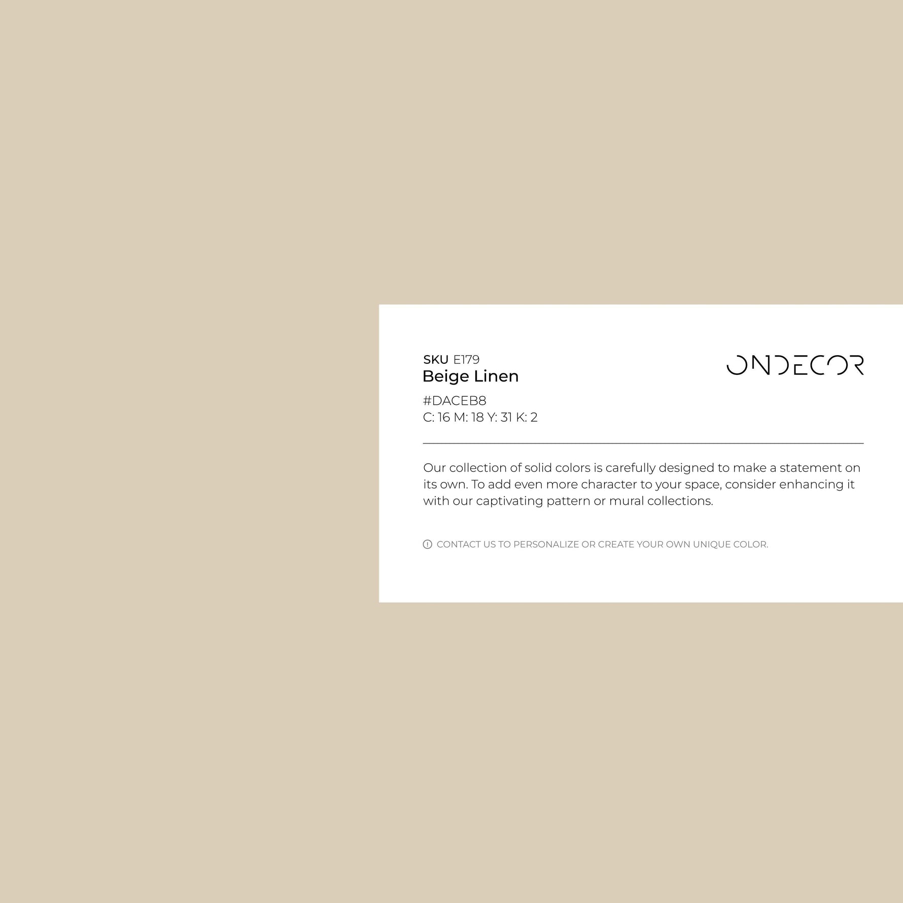 Beige Linen Wallpaper / Solid Color with a Minimalist Texture in a Natural Cream Tone - E179