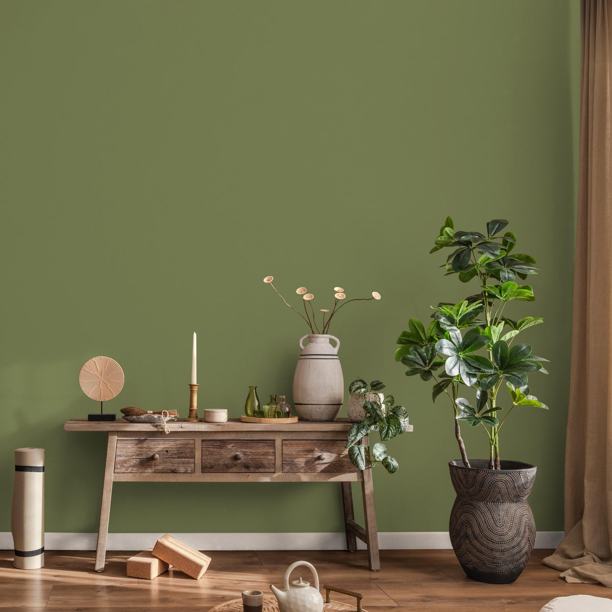 Moss Green Wallpaper / Solid Color / Minimalist Design in an Earthy Olive Hue - E186