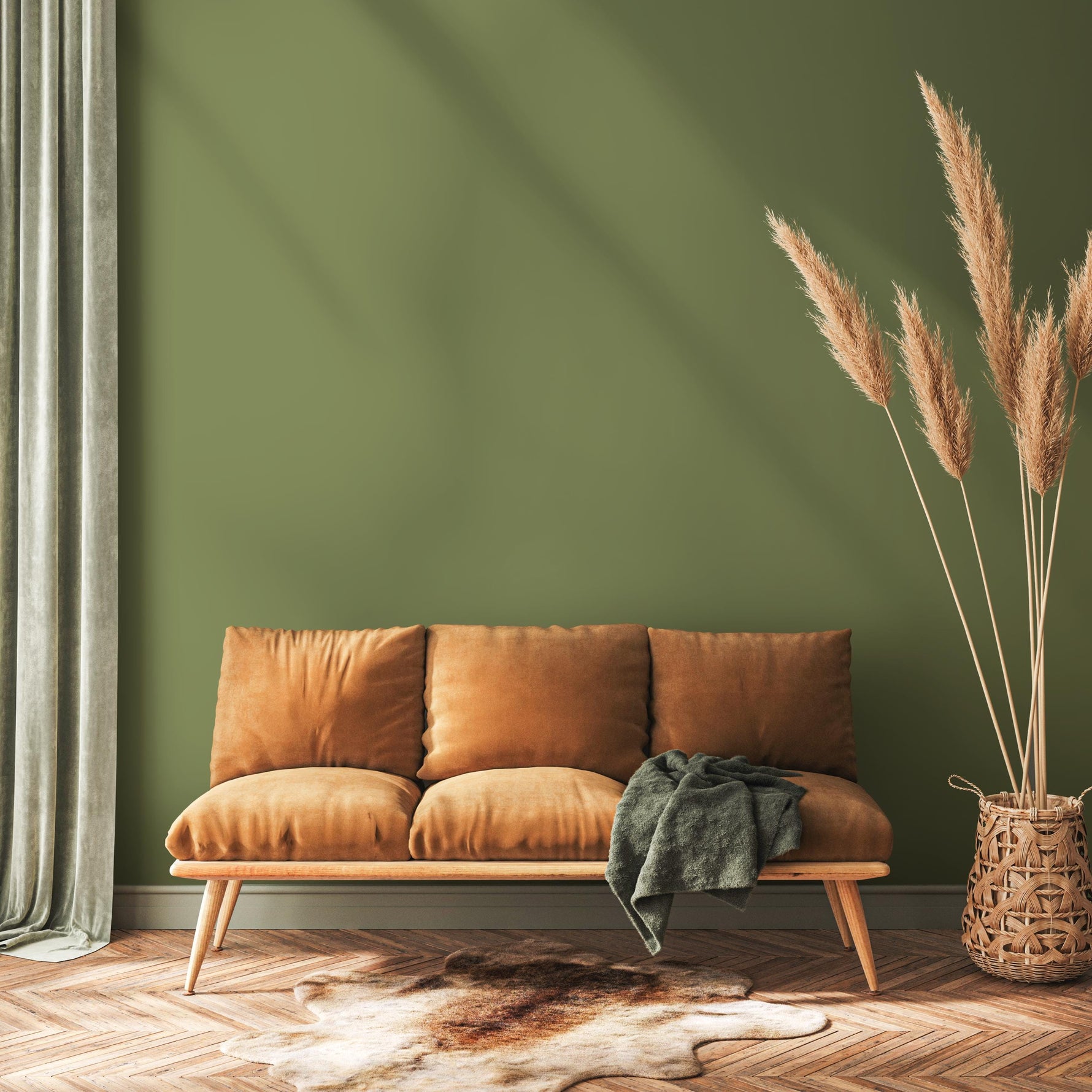 Moss Green Wallpaper / Solid Color / Minimalist Design in an Earthy Olive Hue - E186