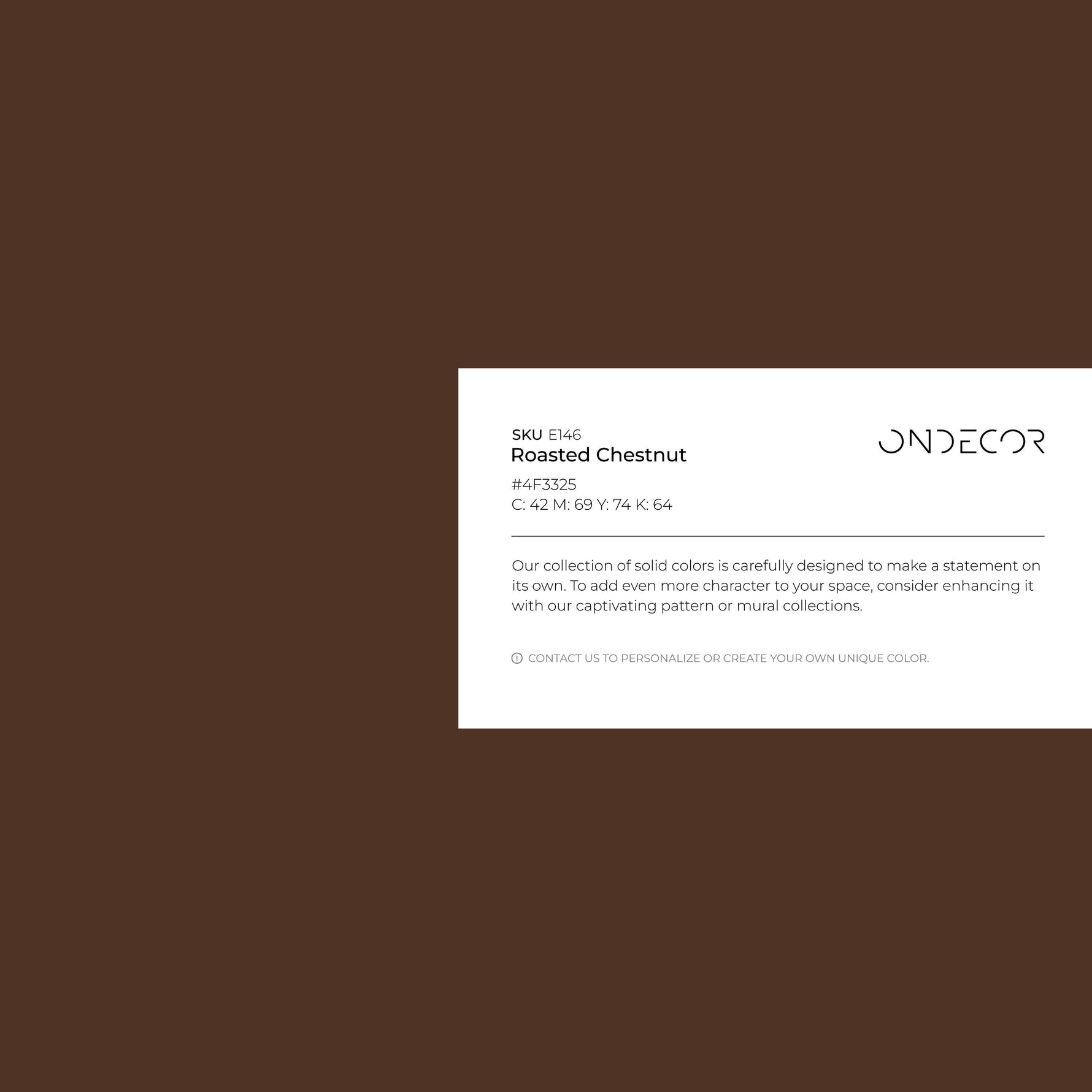 Roasted Chestnut Wallpaper / Solid Color / Minimalist Style in a Deep Earthy Brown - E146