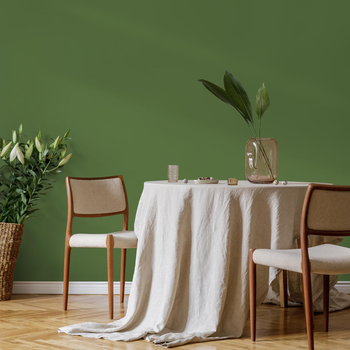 Olive Fern Wallpaper / Solid Color with a Modern Minimalist Aesthetic in a Deep Olive Green - E187