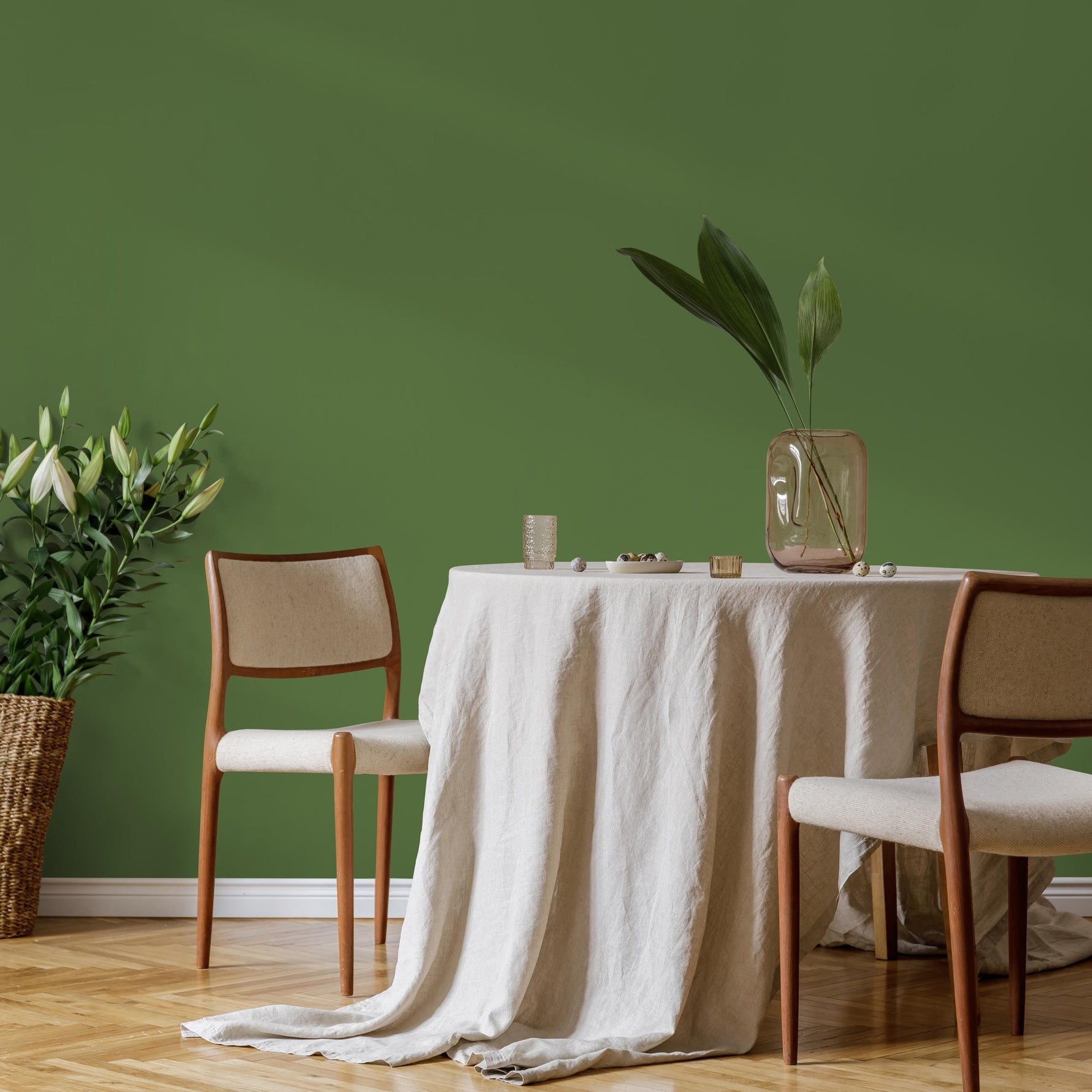 Olive Fern Wallpaper / Solid Color with a Modern Minimalist Aesthetic in a Deep Olive Green - E187