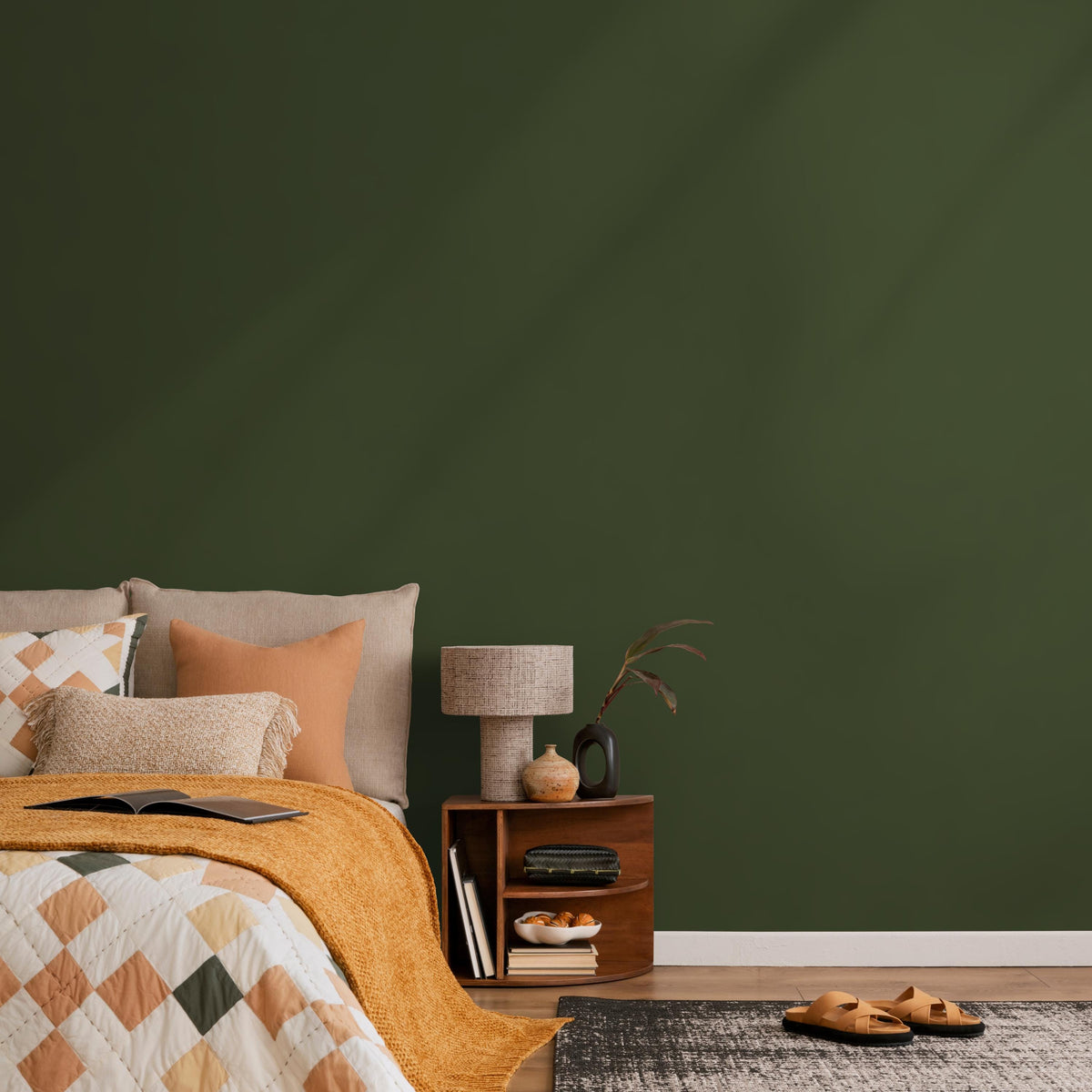 Dry Forest Dune Wallpaper / Solid Color / Modern Minimalist Wall in Earthy Forest Green - E196